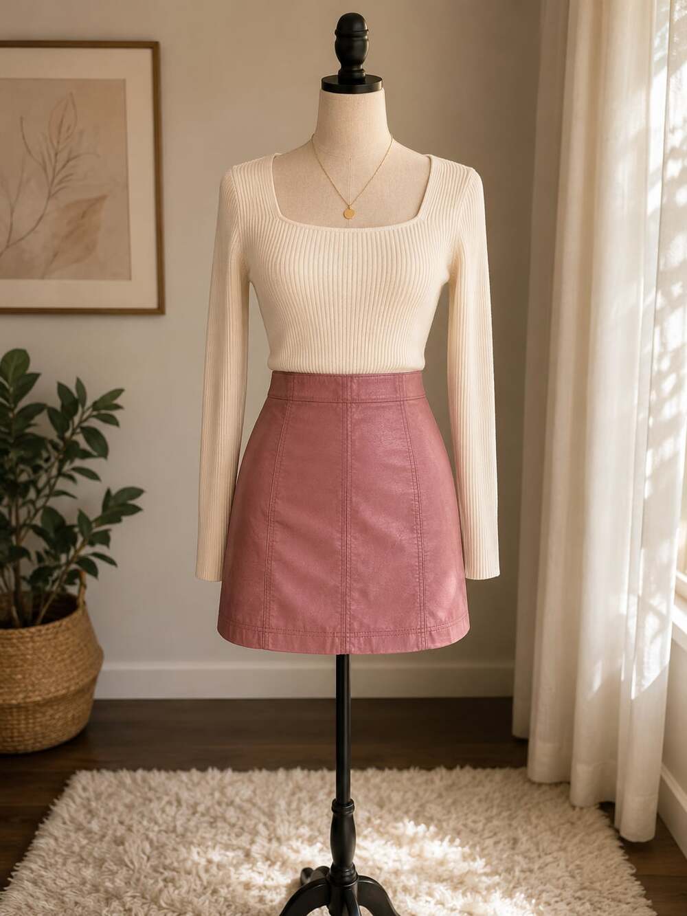 Free People Size 2 Faux Leather Mini Skirt in Dusty Rose Pink
